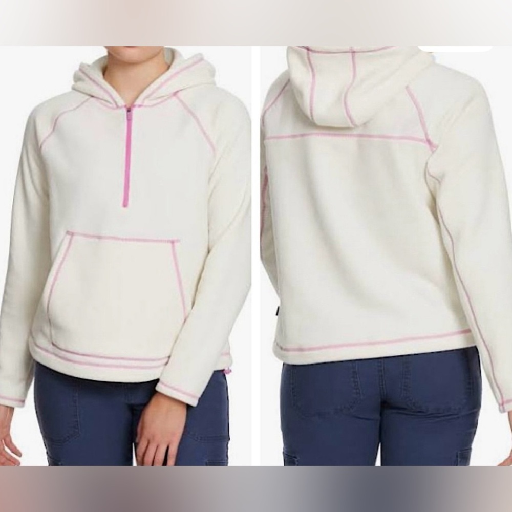Women's Cream Hoodie with Pink Trim - Casual Pullover